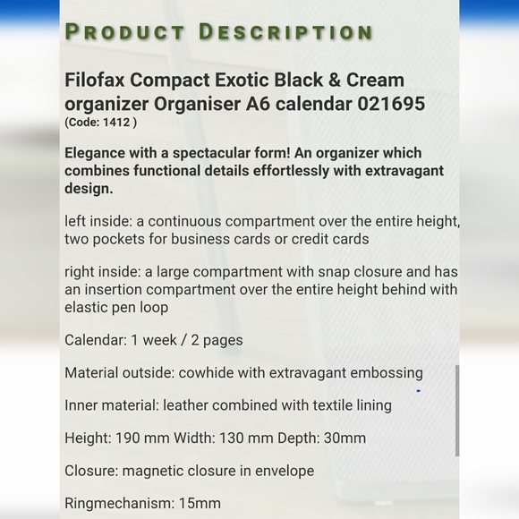 Filofax Compact Personal Deluxe Leather Organizer / Planner - Picture 11 of 12